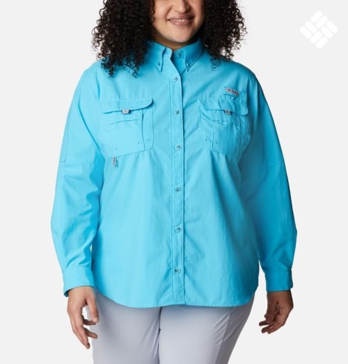 Women's Columbia PFG Bahama Long Sleeve Shirts Turquoise | Plus Size CA-MC6A3